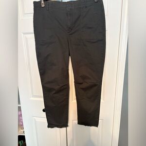 High waisted denim charcoal black with frayed bottom.